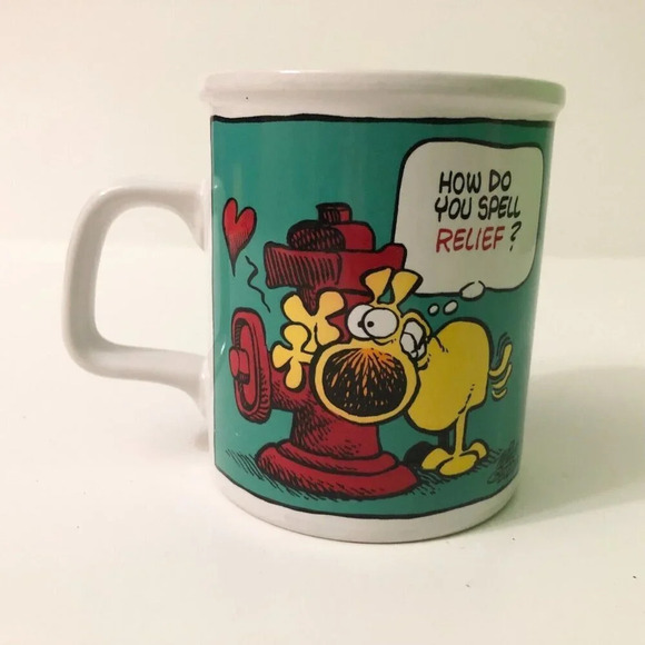 Vintage 1988 Grimmy Coffee Mug How Do You Spell Relief Cup Enesco Korea - Picture 2 of 11